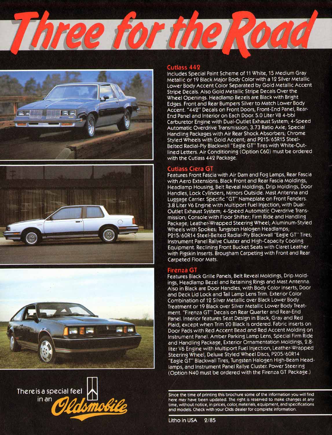 1985 Oldsmobile Three For The Road Foldout Page 2